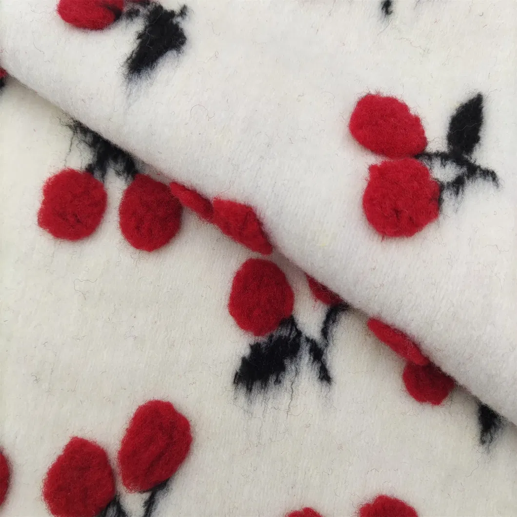 3D Needle-Punched Jacquard Fabric of Cherry Lamb Cashmere for Garment Fabric